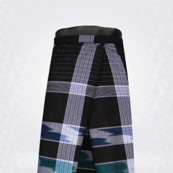 Black Blue White Ikat Kitari Checked Cotton Lungi